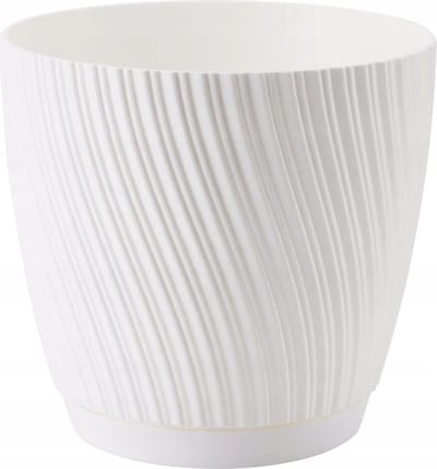 Form Plastic Plantenpot/bloempot Waves - kunststof - ivoor wit - D17 x H15 cm - met opvang schotel - rond