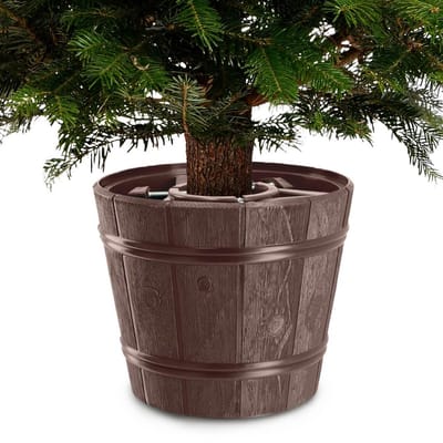 KADAX Kerstboomstandaard, kerstboomstandaard van kunststof, dennenboomstandaard in twee kleurversies, kunststof standaard voor een kerstboom (boomhoogte tot 240 cm, bruin)