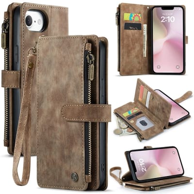 CaseMe Hoesje - Geschikt voor iPhone 16e / 17e Hoesje - CaseMe C30 Book Case met Portemonnee - Bruin