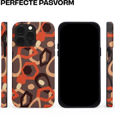 Casetastic hoesje geschikt voor Apple iPhone 14 Pro Max - MagSafe - Dubbellaagse bescherming - Abstracte Retro Vormen - Fashion Case - Donkergrijs Terracotta Taupe