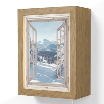 Wandlamp 15x20 cm - Oplaadbaar - Doorkijk - Winter - Landschap - Natuur - Berg - Bomen - Wit - Wandlampen binnen woonkamer - Slaapkamer lamp met kabel - Decoratieve nachtlamp - Vloerlamp snoer