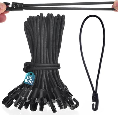 Korte elastische spanners met haken - 30 stuks in zwart voor dekzeilen, tenten, camping en aanhanger (20 cm)