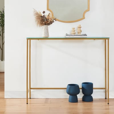 Consoletafel Kronoby 80x100x30 cm goudkleurig en transparant [en.casa]
