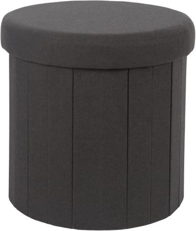 Home Deco Factory Poef/hocker opvouwbaar - latten design - opbergbox - zwart - polyester/mdf - 38 x 38 cm