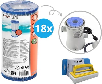Bestway - Type II filters geschikt voor filterpomp 58383 - 18 stuks & WAYS scrubborstel