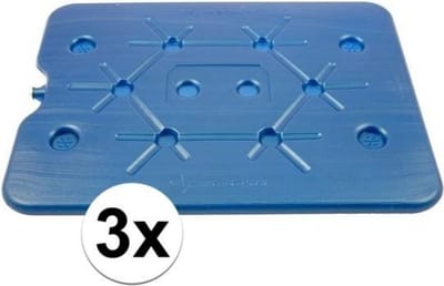 Platte koelelementen - 3x - 32 x 25 cm - voor in een koelbox of koeltas - blauw - 800 gram