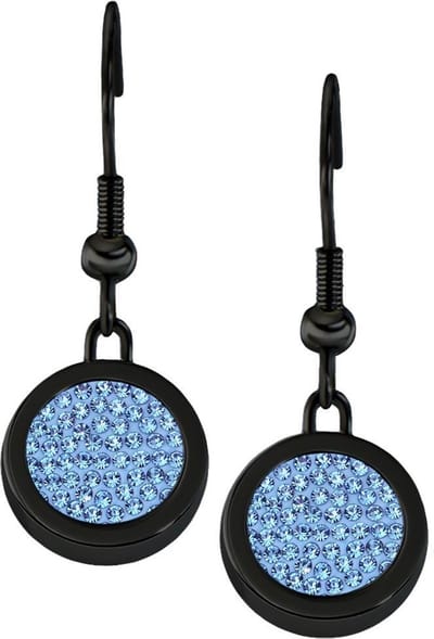 Quiges RVS Schroefsysteem Oorhangers Oorbellen Zwart met Verwisselbare Zirkonia Blauw Mini Munt Set - ECOS269