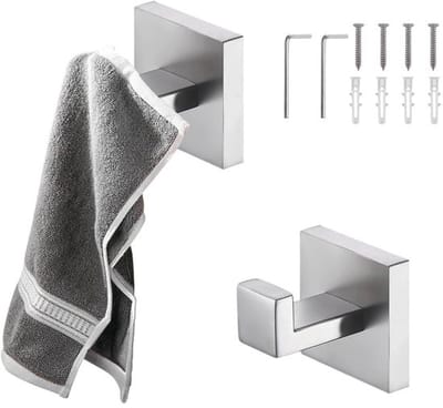 Handdoekhaak Roestvrij Staal - 2 Stuks - Modern Vierkant Design - Oxidatiebestendig - Draagvermogen tot 20 kg - Voor Badkamer/Woonkamer/Keuken - Haak