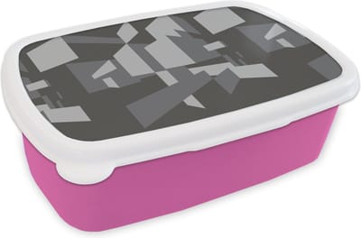 Broodtrommel Roze - Lunchbox - Brooddoos - 3D - Patronen - Zwart Wit - 18x12x6 cm - Kinderen - Meisje