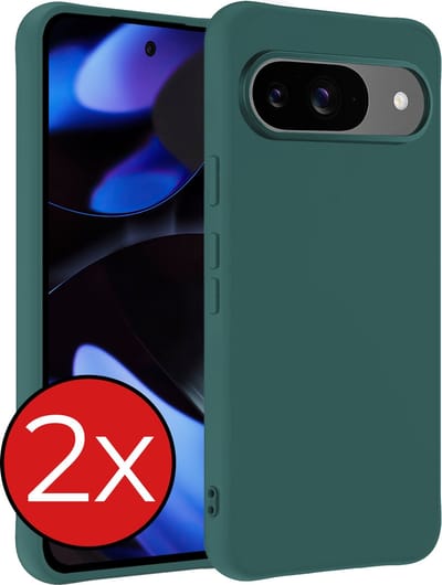 Hoesje - 2 Stuks - Geschikt voor Google Pixel 9 - Sterk & Shockproof - Telefoonhoes - Back Cover - Case Siliconen - Telefoon Hoes - Donkergroen