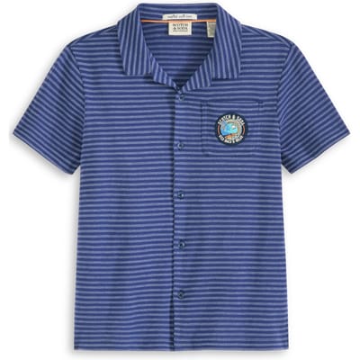 Scotch & Soda Boys S&s Jersey Pique Stripe Button Up Navy Taglia: M | Camicie Outlet | kids | Blu