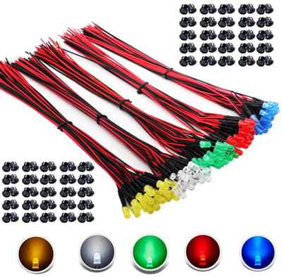 LED diode 5mm met kabel - 100 stuks - 3V-9V-12V - Voor modelbouw en verlichting - ShopVlot