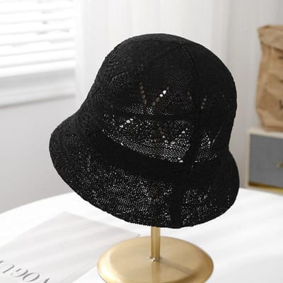 Chapeau d'été pour femme Chapeau seau en tricot ajouré Chapeau de pêcheur décontracté à visière Chapeau de soleil Casquette de soleil pour femme (black,56-58CM) noir