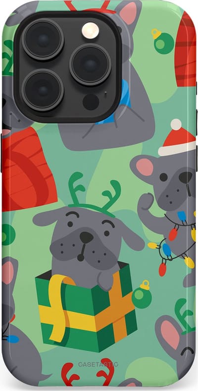 Casetastic hoesje geschikt voor Apple iPhone 15 Pro - MagSafe - Dubbellaagse bescherming - Hondje als Kerstcadeau - Fashion Case - Mintgroen Grijs Rood