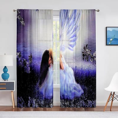 Dromerige Engelenvleugels Roze Paars Transparant Gordijn voor Woonkamer Slaapkamer Voile Draperie Keukenraam Tule Gordijnen Huisdecoratie 1 PCS W100XH250cm&Grommet Top