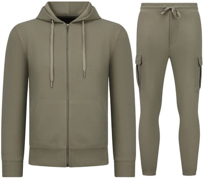Casual Oversized Ribbed Joggingpak Heren Volwassenen - Trainingspak Heren - Nette Tweedelige Set - 7920- Olijfgroen