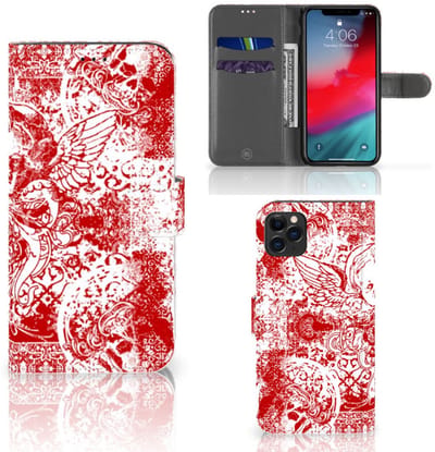 Telefoonhoesje met Naam Apple iPhone 11 Pro Max Angel Skull Rood