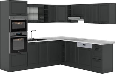 Vicco Hoekkeuken R-Line, Antraciet landhuis/Antraciet, 247 x 237 cm, WB Marmer