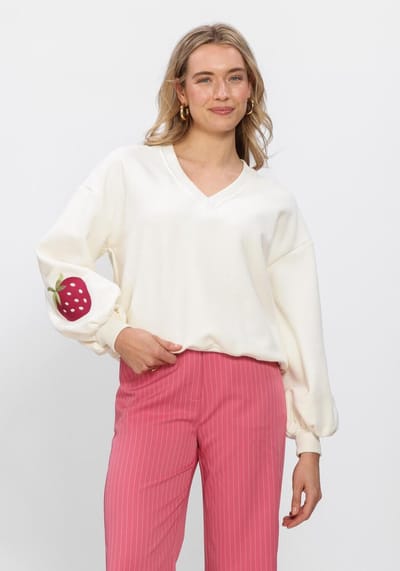 Ydence Sweater Strawberry Truien & vesten Dames - Sweater - Hoodie - Vest- Gebroken wit - Maat S