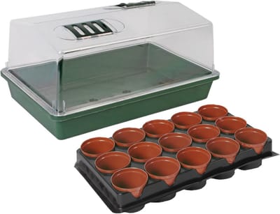 Kweekbak/kweekkast met deksel met 15x kunststof kweekpotjes 38 x 24 x 18 cm