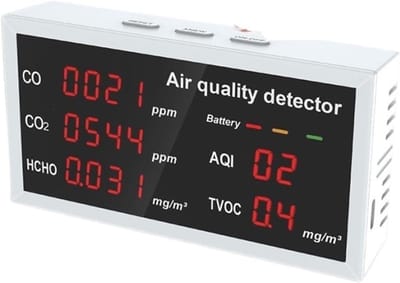 Luchtkwaliteitsmonitor - CO2-meter - Binnenklimaat Bewaken - 6-in-1 Sensor - 18x12x4 cm - Wit