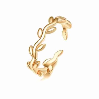WeLoveSilver teenring - chirurgisch staal - goudkleurig - tak met blaadjes