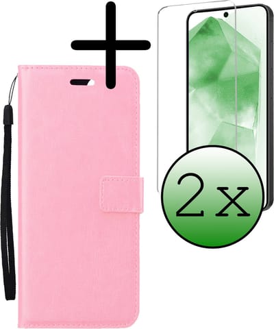 Hoesje Met 2x Screenprotector - Geschikt voor Samsung Galaxy A55 - Luxe Pasjeshouder - Bookcase Portemonee - Flip Case - Kunstleer Book Case - Flipcase Hoes - Book Cover - Walletcase - Portemonneehoes - Lichtroze