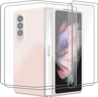 2x Screenprotector + Hoesje geschikt voor Samsung Galaxy Z Fold 5 - Beschermglas Folie – Shock Proof Cover Rose