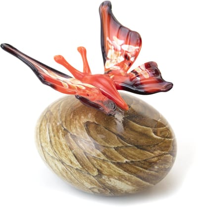 Loranto - Urn met Vlinder Rood - Bruine Steen - Kleine urn voor as