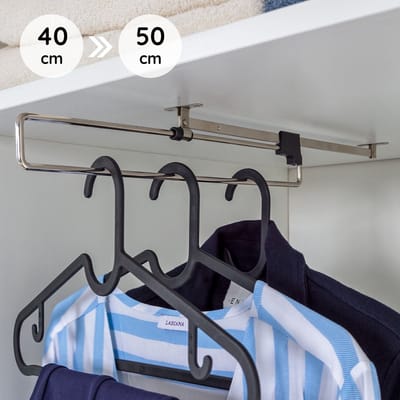 Eleganca Uitschuifbare Kledingstang - 40 x 5 x 6.2 cm - Verstelbare Kledingroede - 42 cm Inbouwdiepte - Garderobestang Metaal - 12 kg Draagvermogen - Zilver/Chroom