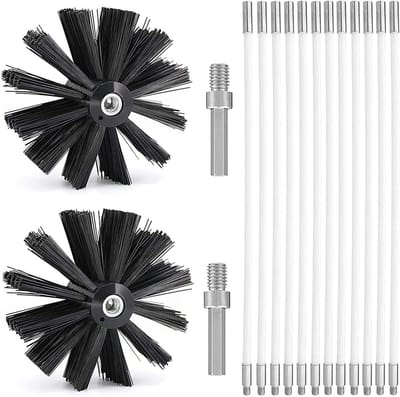 Reinigingsset voor schoorstenen - Schoonmaakborstelset - Kanalen en ventilatiegrille met 12 flexibele stangen - 2 borstelkoppen voor open haard en droger