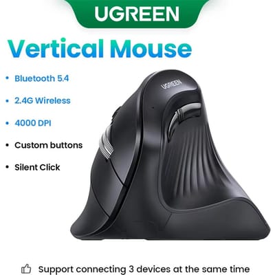 UGREEN ergonomische muis, draadloze Bluetooth verticale muis, Type-C oplaadbare verticale grip muis, anti-muishand zacht geluid muis zwart