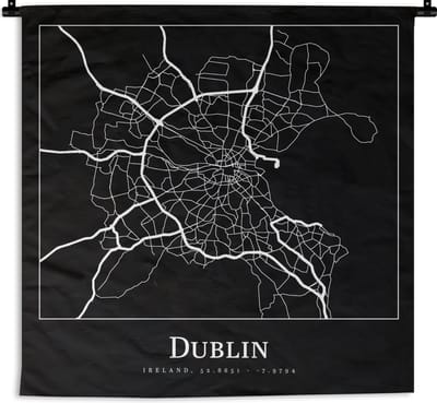 Wandkleed - Wanddoek - Stadskaart - Dublin - Kaart - Plattegrond - 180x180 cm - Wandtapijt