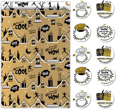 Sinterklaas Cadeauzakjes Goud Zwart Wit - 10 Stuks - 12 x 19 cm - Inclusief 10 Sluitstickers