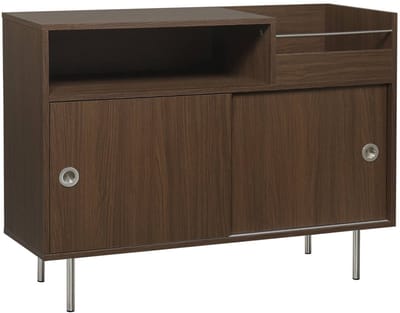 sweeek - Vintage platenspeler meubel 2 schuifdeuren houtdecor en roestvrij staal 100cm - shelby