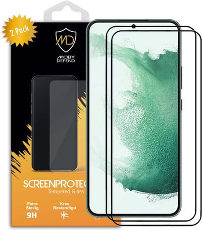2-Pack MobyDefend Screenprotectors - Geschikt voor Samsung Galaxy S22 Plus (S22+) - Screensavers Met Zwarte Randen - Gehard Glas