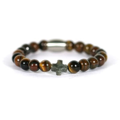 IbizaMen KIDS - pyrite kruis tijgeroog 6mm - 17cm