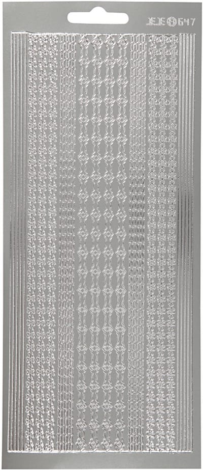 Stickers, randen, vel 10x23 cm, zilver, 1 vel