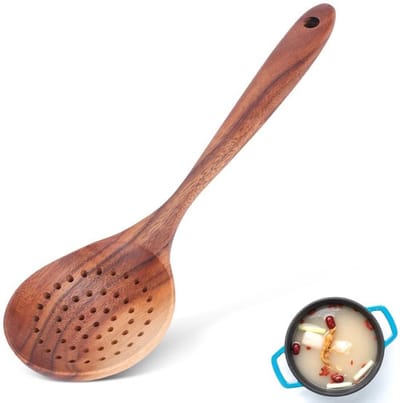 Vt products - Sleuvenzeef - Skimmer Lepel - Houten Scoop voor Koken - Bruin