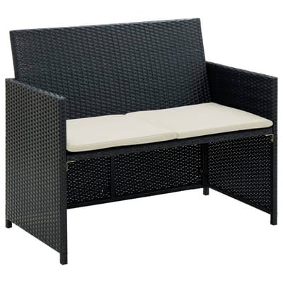 vidaXL - Tuinbank - 2-zits - met - kussens - poly - rattan - zwart