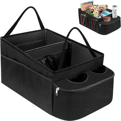 Auto Organizer met Bekerhouder voor Kinderen, Ideaal voor Voor- en Achterstoelen, Opbergruimte voor Essentiële Spullen en Speelgoed