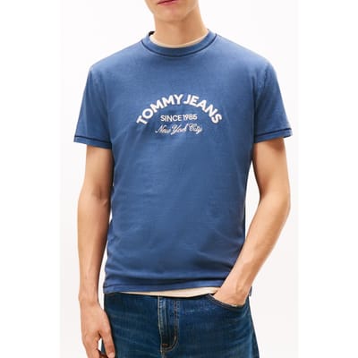 Tommy Hilfiger Arch Logo Textured T-shirt Dark Night Navy Taglia: XS | T-shirt stampate Outlet | Uomo | Nero