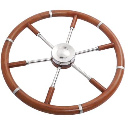 Volant de Bateau 450mm Acier Inoxydable Bois 18 pouces Volant 6 Branches avec Cache d'Axe pour 3 4in Standard brown