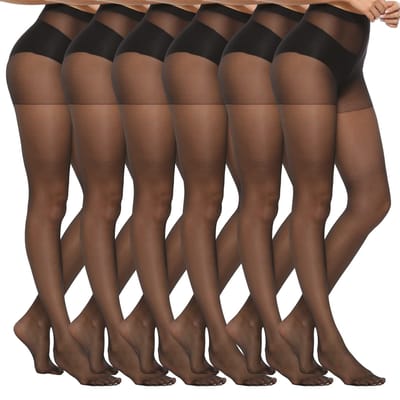 Kave 6 Paires 20D Collants Fines pour Femmes Ultra Fins Taille Haute Bas Collants Hauts Cuisses Chaussettes Dames Bureau Bas Noir 60-75kg black