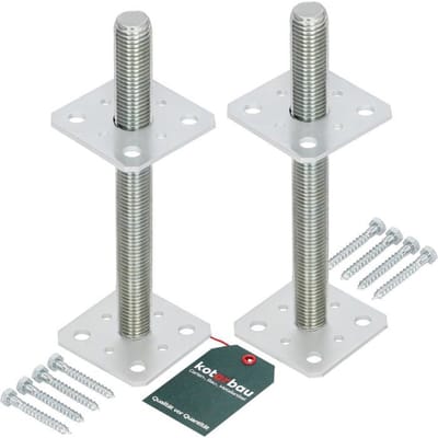 KOTARBAU® 2 stuks Paalhouder, Paalvoet, Verzinkt Staal, 80 x 80 x 250 mm, M24, Zilver, Paalsteun, Regelbare Paalhouder, voor Beton, Verstelbare Paalvoet, Gegalvaniseerde Paaldrager