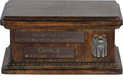 Persoonlijke houten urn voor Yorkshire Terrier - Gegraveerde urn voor as