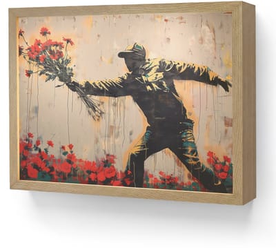 Wandlamp 40x30 cm - Oplaadbaar - Street art - Man - Bloemen - Graffiti - Banksy Style - Wandlampen binnen woonkamer - Slaapkamer lamp - Decoratieve nachtlamp - Vloerlamp draadloos