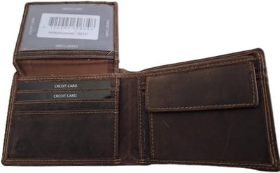 Oi Hunter bruine leren herenportemonneetje met ritsvak voor kleingeld / kleine platte billfold met rits voor munten / compact beursje voor 9 pasjes / RFID safe / bruin leer / 621H