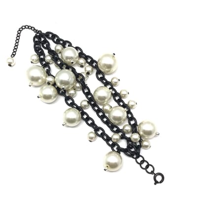 Behave Armband - parelarmband - zwart - wit - parels - 18 cm