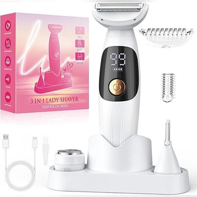 Scheerapparaat voor Dames 3-in-1 – Intieme Trimmer, Gezichtshaarverwijderaar & Wenkbrauwtrimmer – IPX7 Waterdicht – Nat & Droog – USB-C + Laadstation